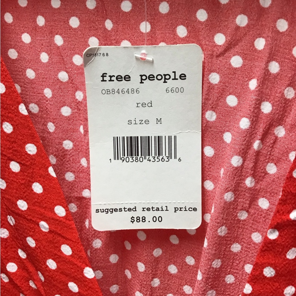 NWT Free People Red and White Polka Dot Fitted Blouse - Picture 3 of 14